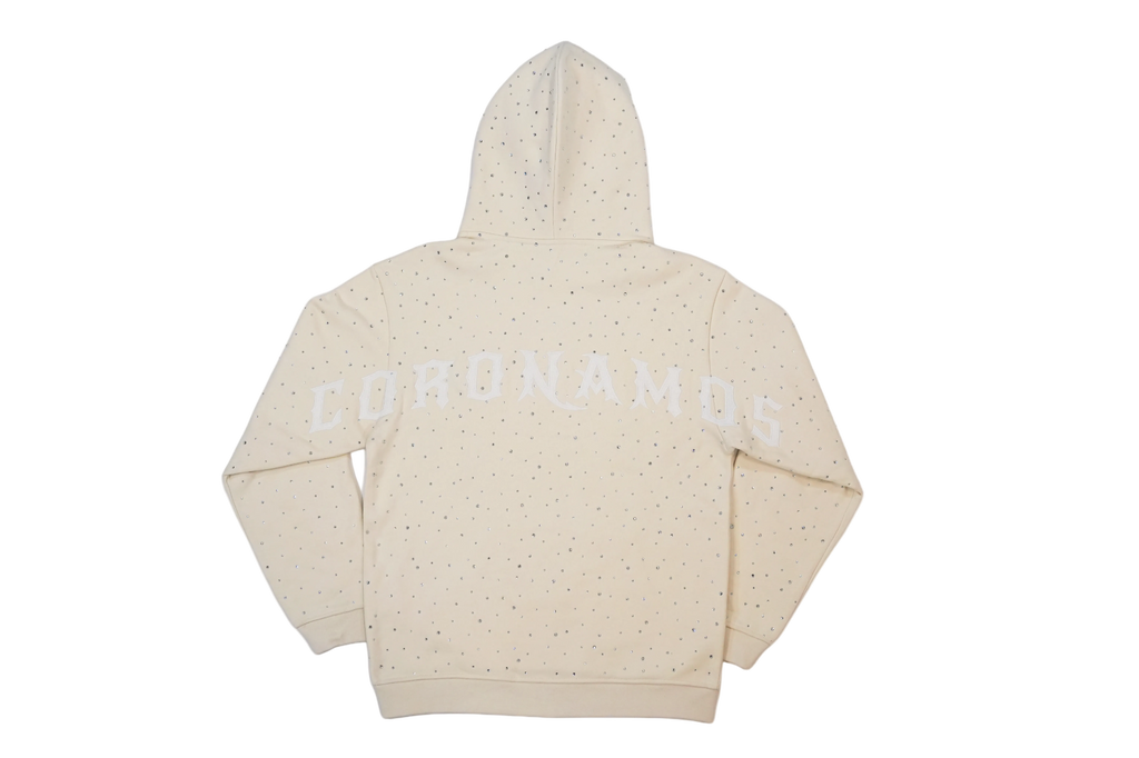 Coronamos Off-White Rhinestone Hoodie